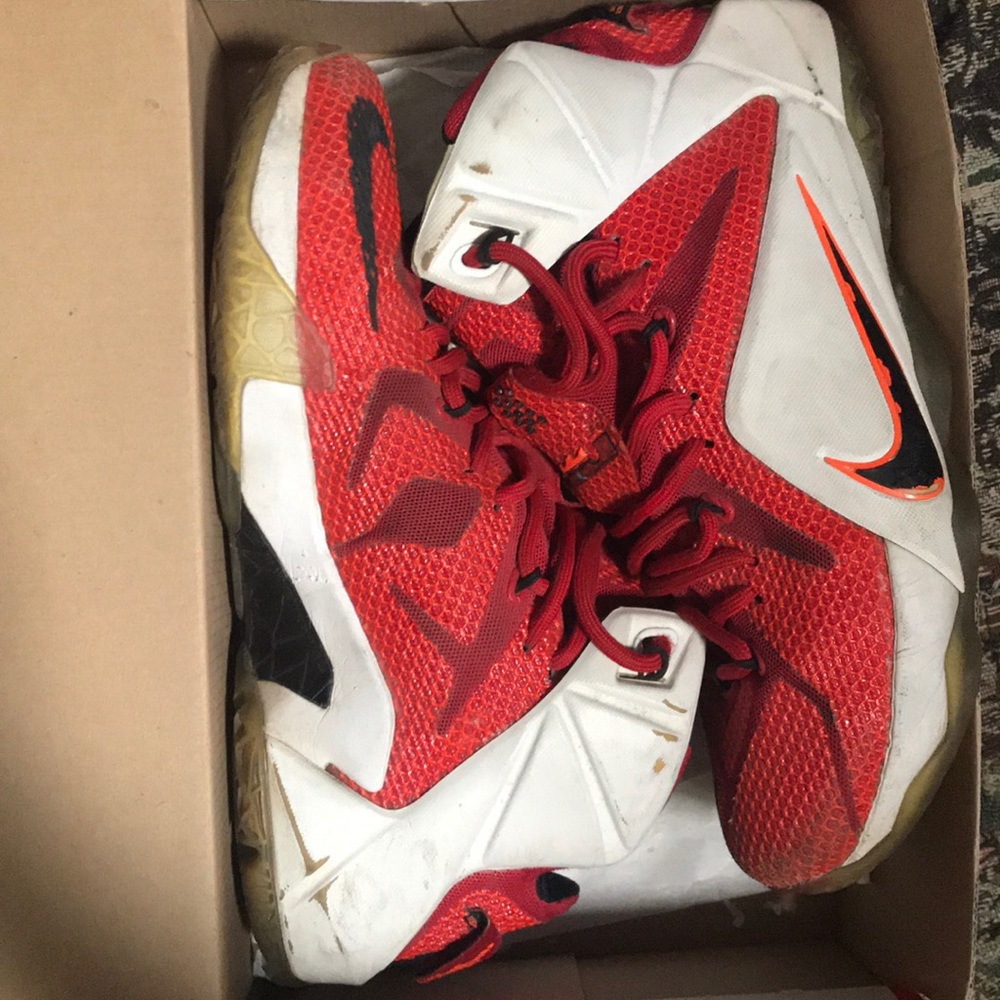 heart of a lion lebron 12s size 8.5 red | white